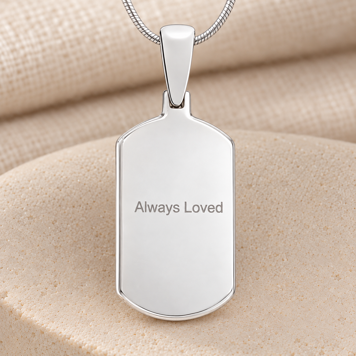 Solid 14k White Gold Dog Tag Fingerprint Necklace — rear engraving — evr4708wg