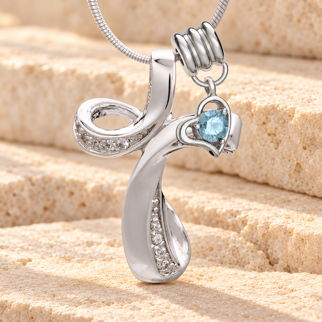 Silver March Forever Cross Cremation Jewelry — main — evr6468mar