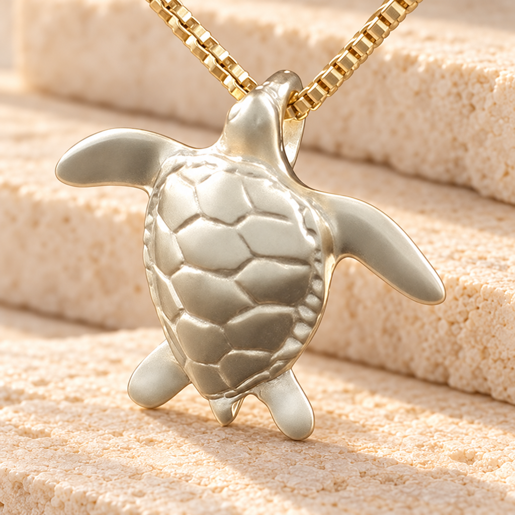 14K Gold Sea Turtle Funeral Jewelry — main — evr129kg