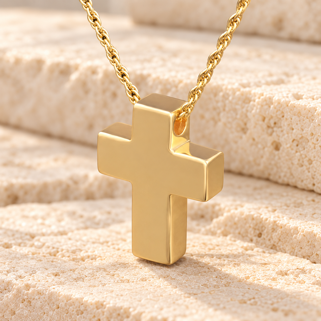Sliding Cross 14k Gold Memorial Locket — main — evr197kg