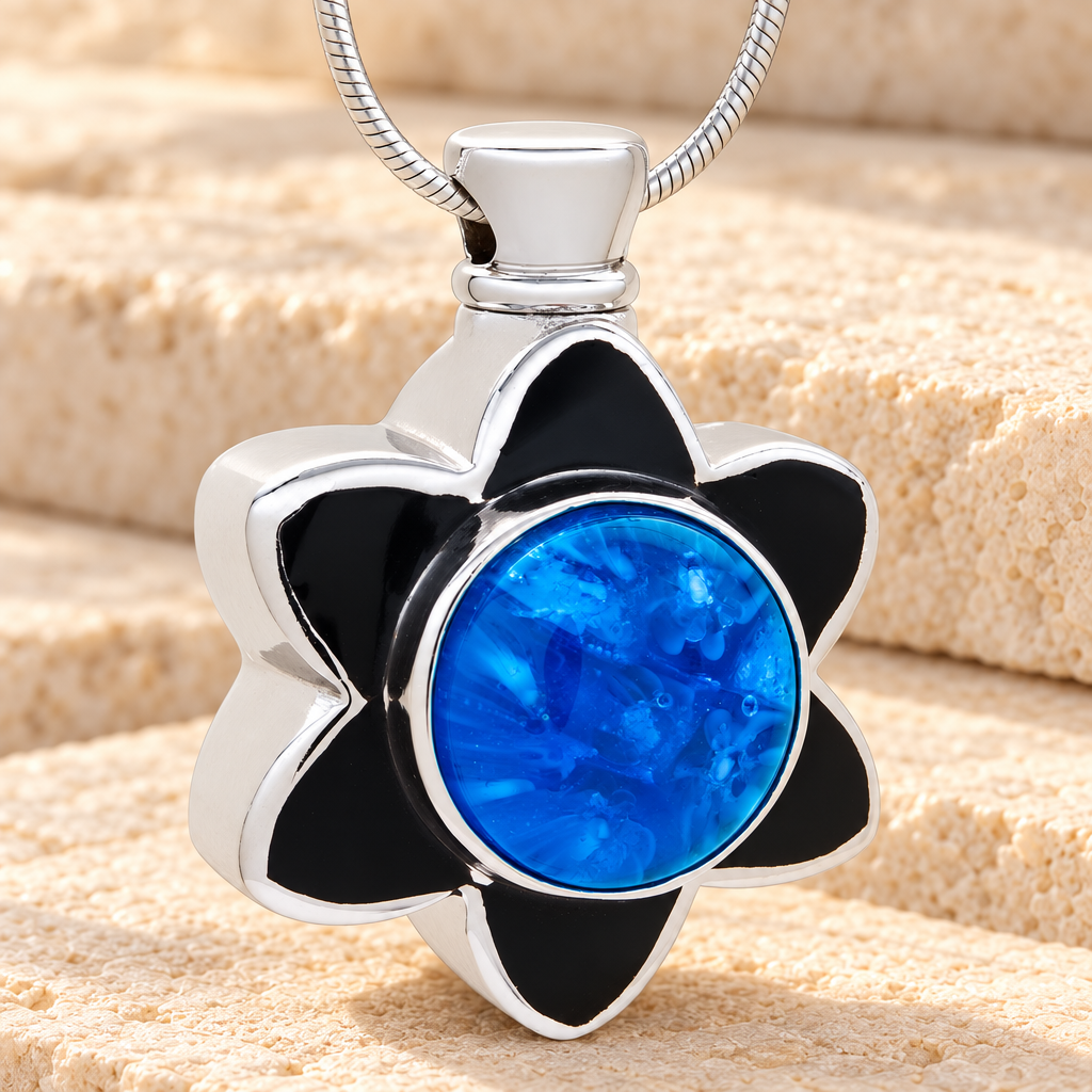 Blue Flowery Fascination Cremation Jewelry — main — evr6115b