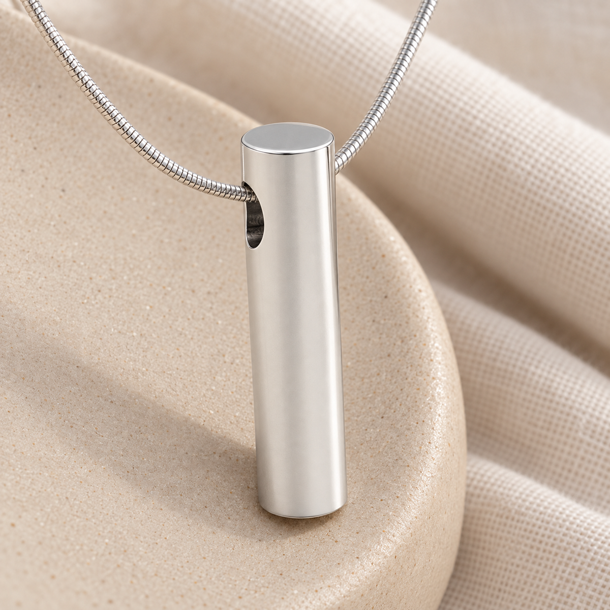Sterling Silver Simple Cylinder Forever Sealed Memorial Jewelry — alternate view — evr20078ssfs