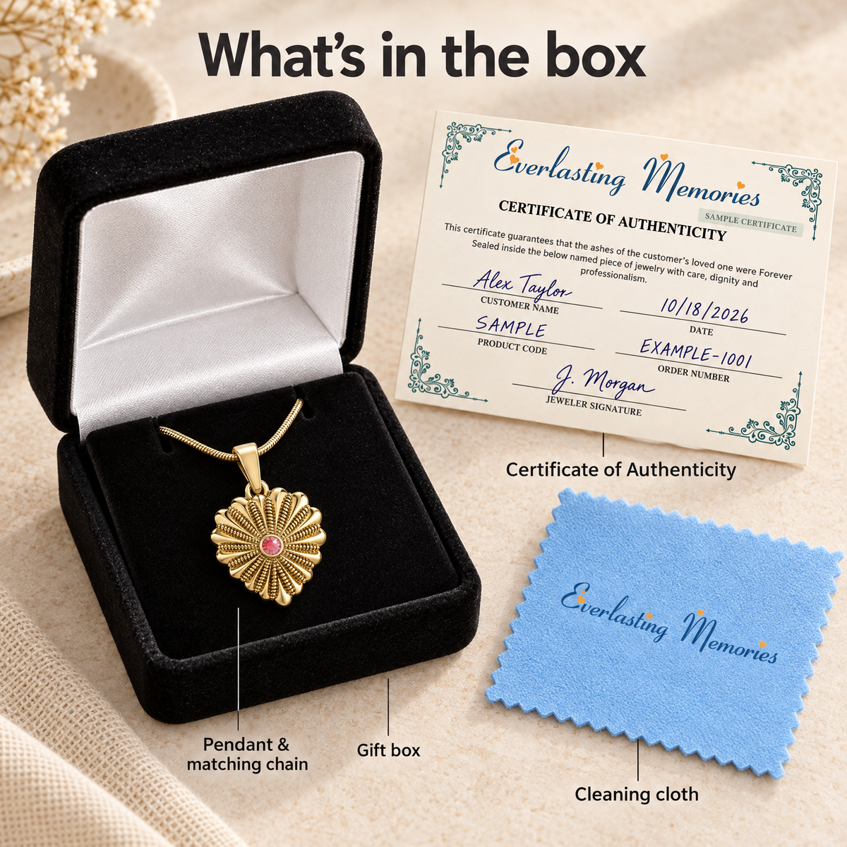 Gold Plated Birthstone Knotted Heart Forever Sealed Memorial Jewelry — whats in box — evr20018gfs