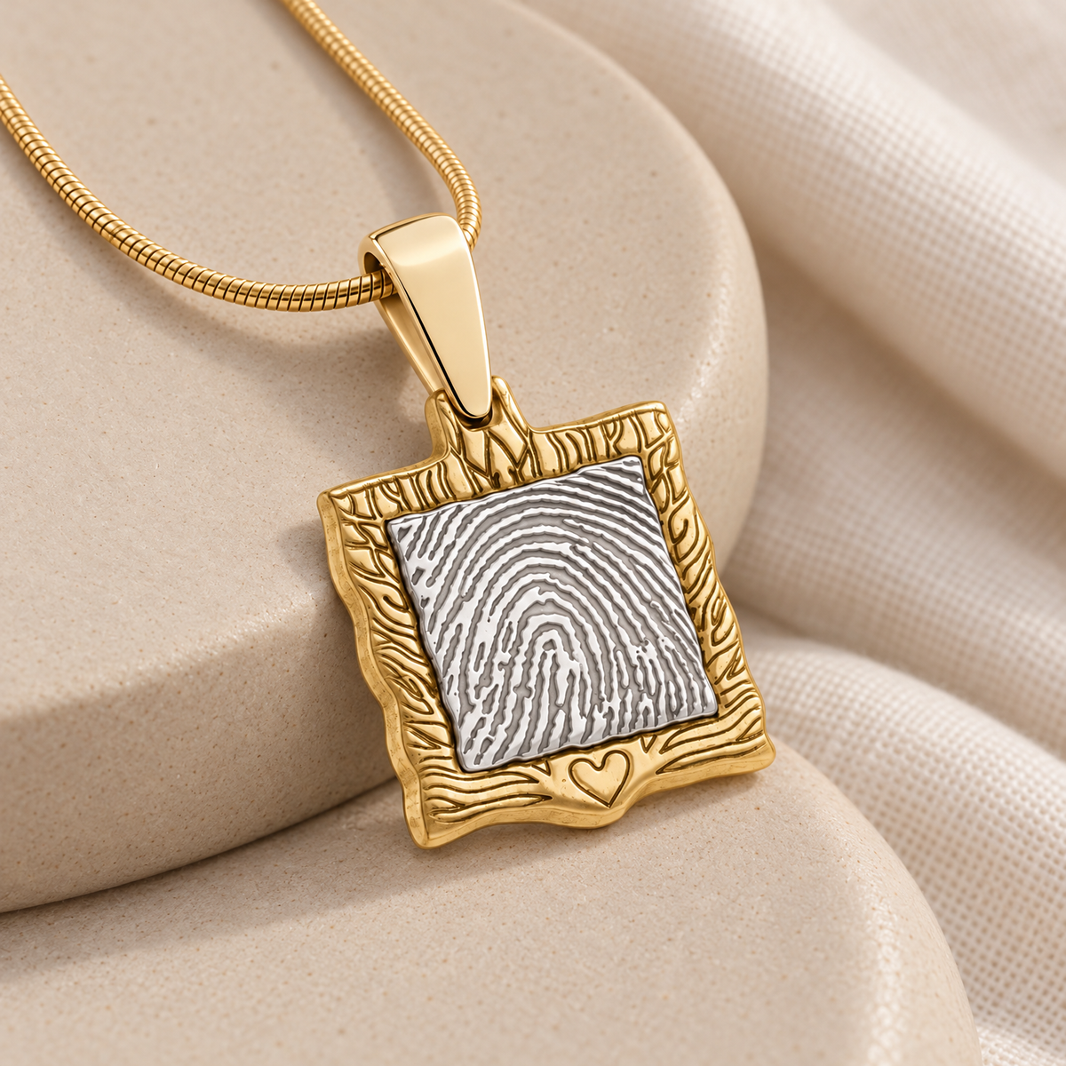 Squared Gold Frame Fingerprint Necklace — alternate view — evr4734g