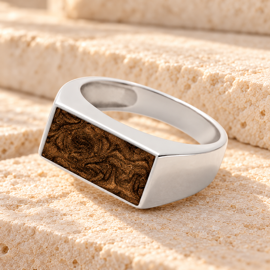 Men's Sterling Silver Drexel Ash Ring with Carob