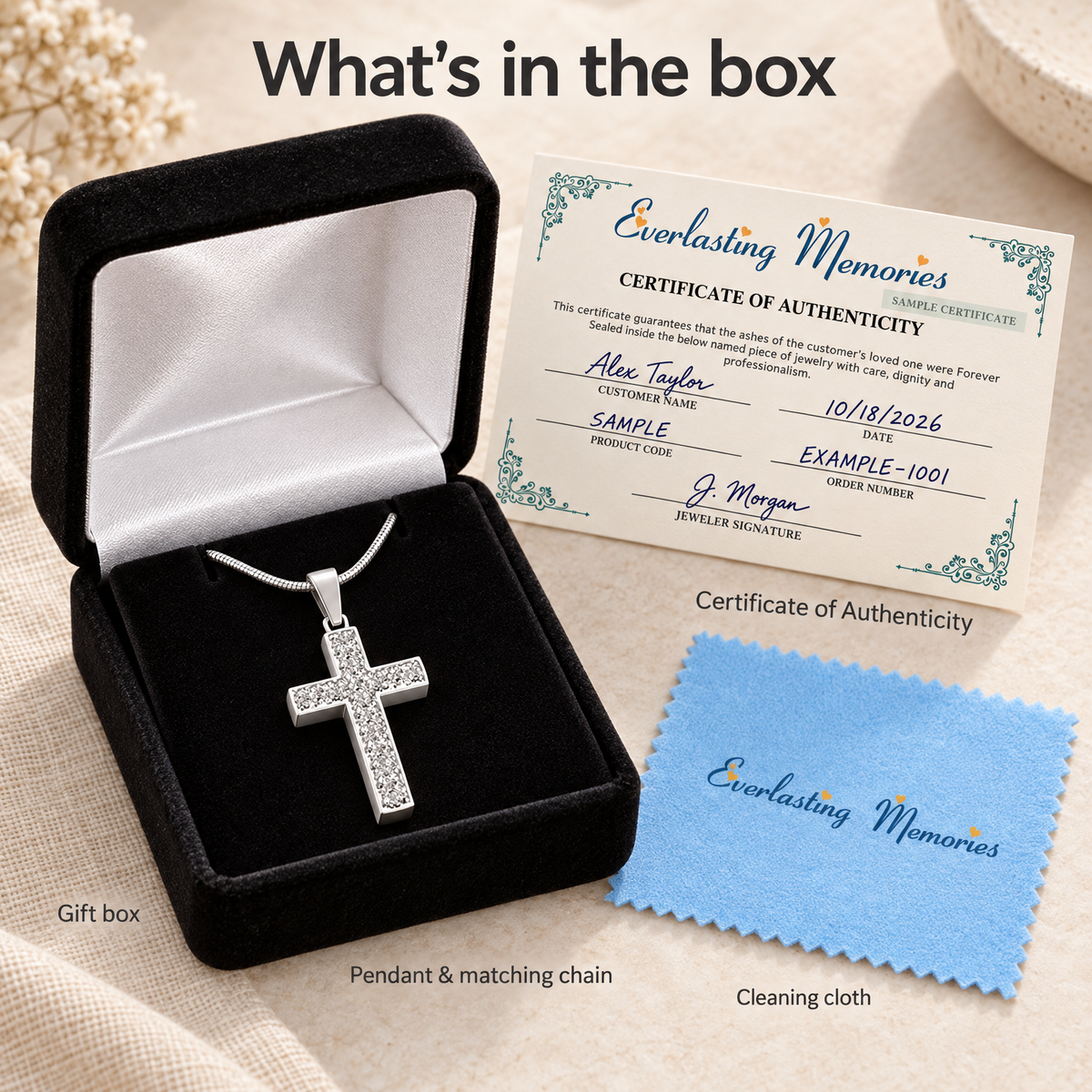 Sterling Silver Textured Cross Forever Sealed Memorial Jewelry — whats in box — evr20065ssfs