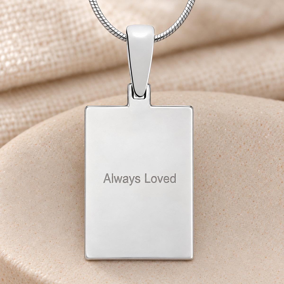 Carved Solid 14k White Gold Rectangle Fingerprint Necklace — rear engraving — evr4821wg