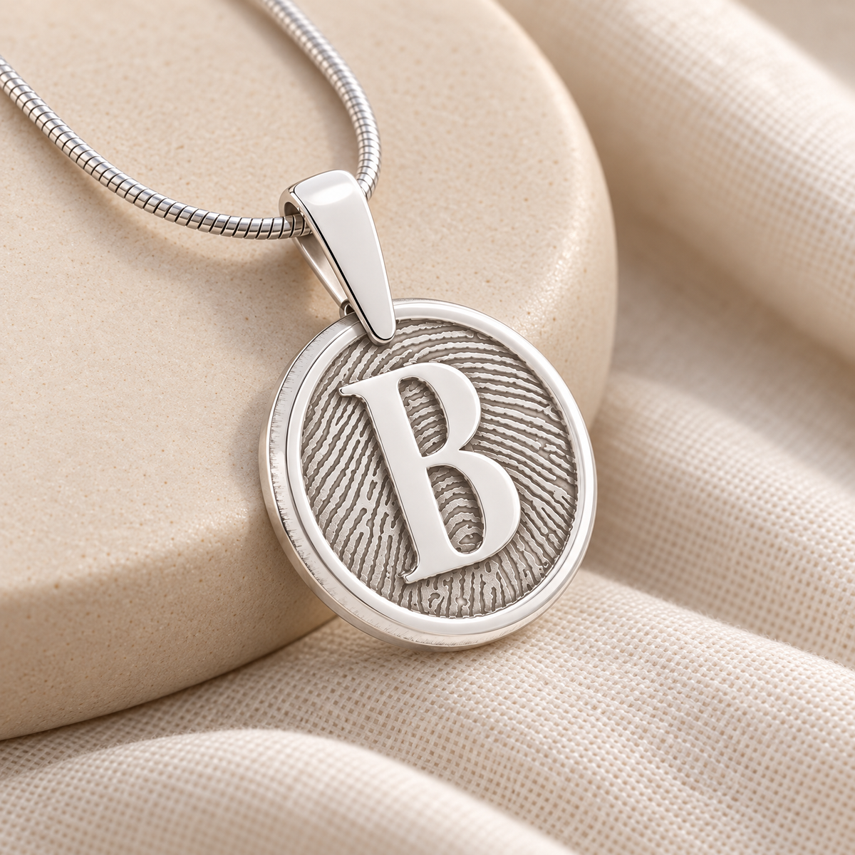 Solid 14k White Gold Monogram Round Fingerprint Necklace — alternate view — evr4804wg
