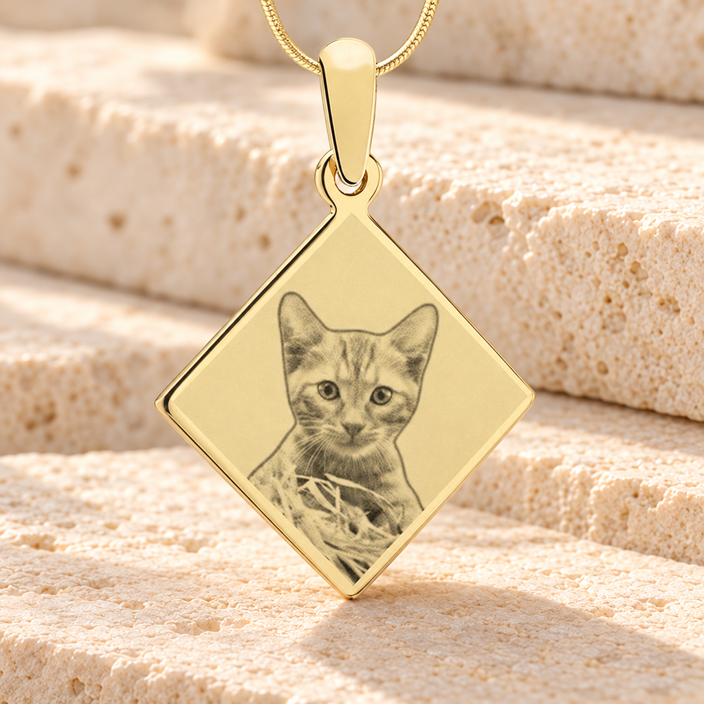 Diamond Photo Engraved Gold Plated over Stainless Pet Keepsake — main — evr6409g