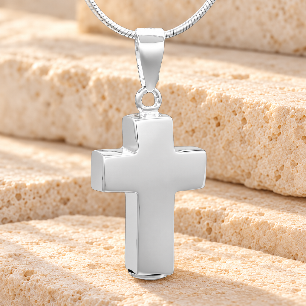 Silver Faithful Cross Cremation Jewelry — main — evr6452ss