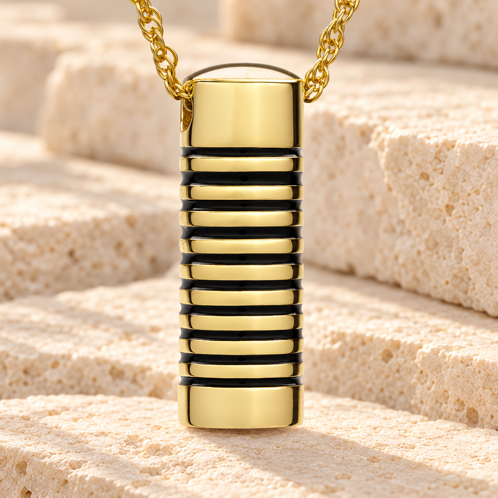14K Gold Grooved Cylinder Cremation Keepsake — main — evr867kg