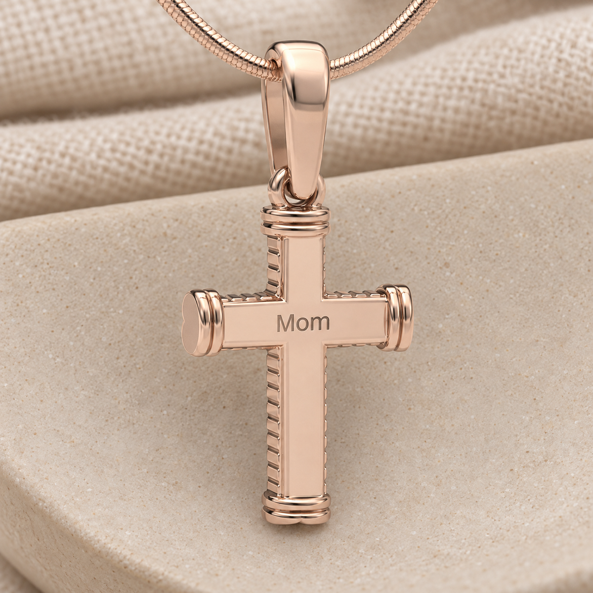 Rose Gold Plated Cable Cross Forever Sealed Memorial Jewelry — rear engraving — evr20026rgfs