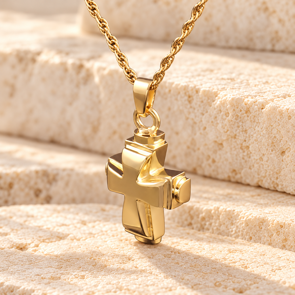 14K Gold Plated Classic Cross Funeral Jewelry — main — evr101kg