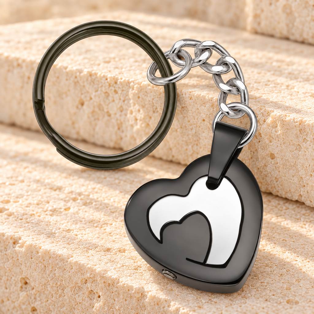 Black Stainless Honesty Heart Urn Keychain — main — evr1504bskey
