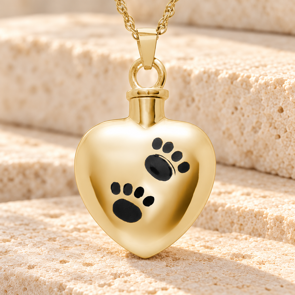 14K Gold Paws on Heart Jewelry Urn — main — evr856kg