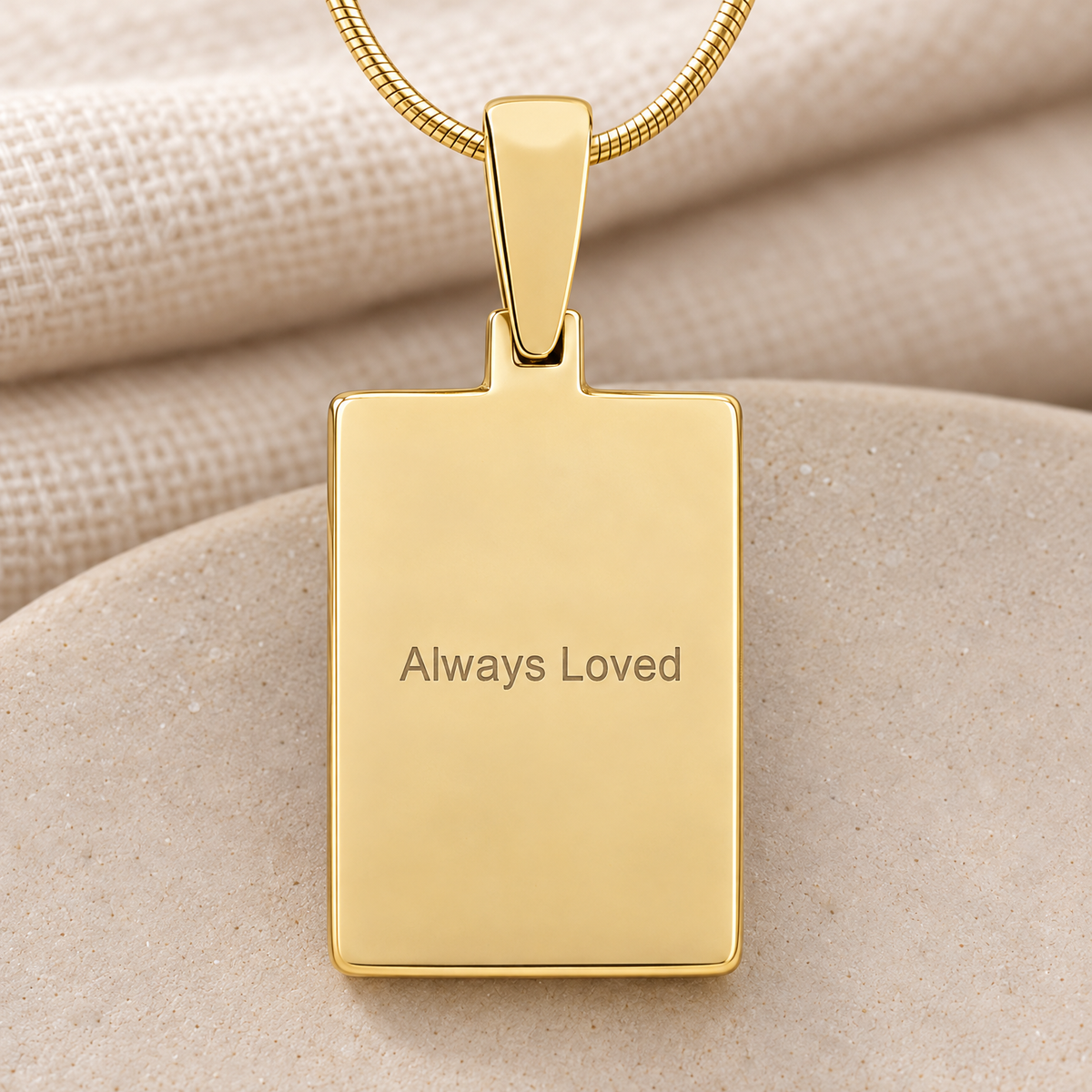 Gold Plated Framed Rectangle Fingerprint Necklace — rear engraving — evr4710g