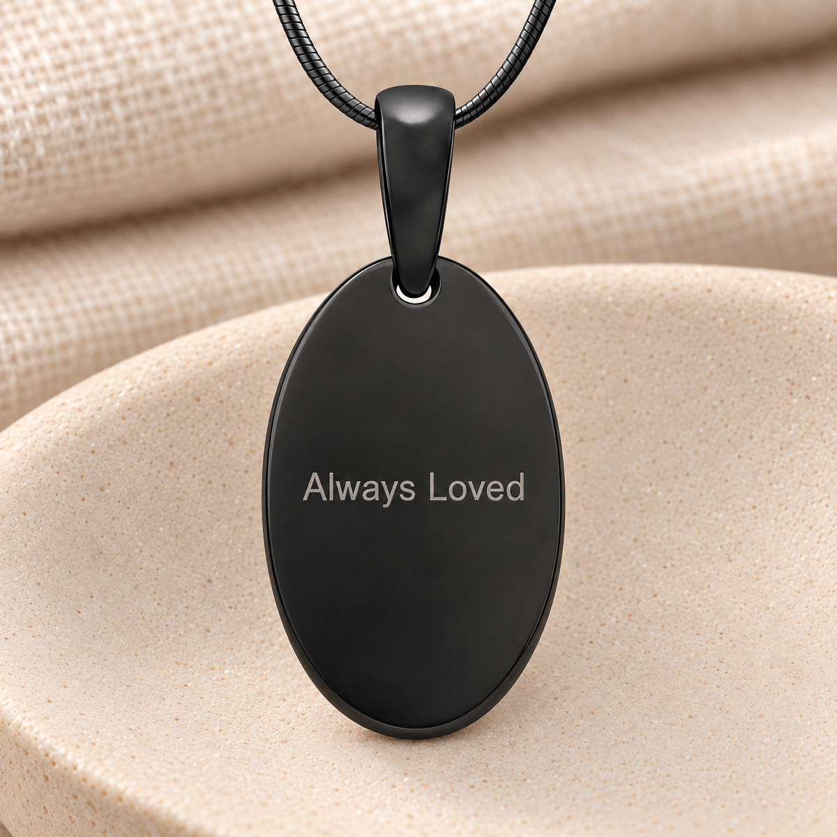 Black Plated Sterling Silver Loved Oval Fingerprint Necklace — rear engraving — evr4823b