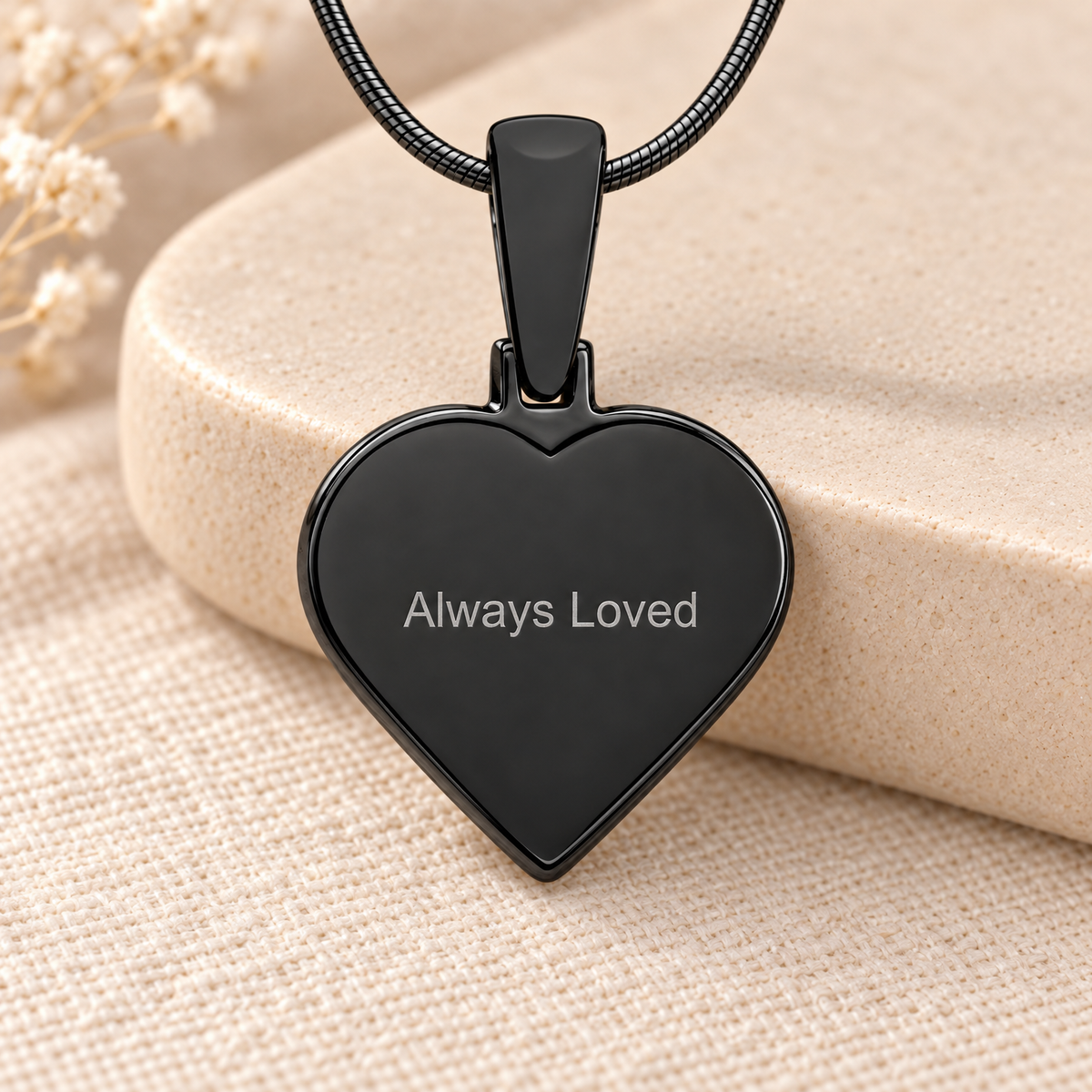 Black Plated Heart Fingerprint Necklace — rear engraving — evr4728bl