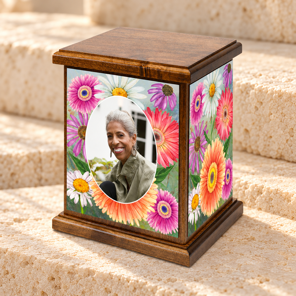 Daisy Wood Photo Cremation Urn — main product image