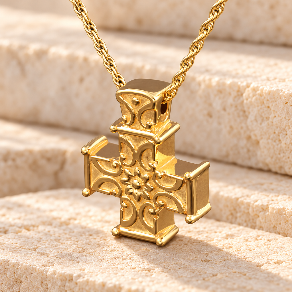 14K Gold Companion Memory Cross Jewelry Urn — main — evr723kg