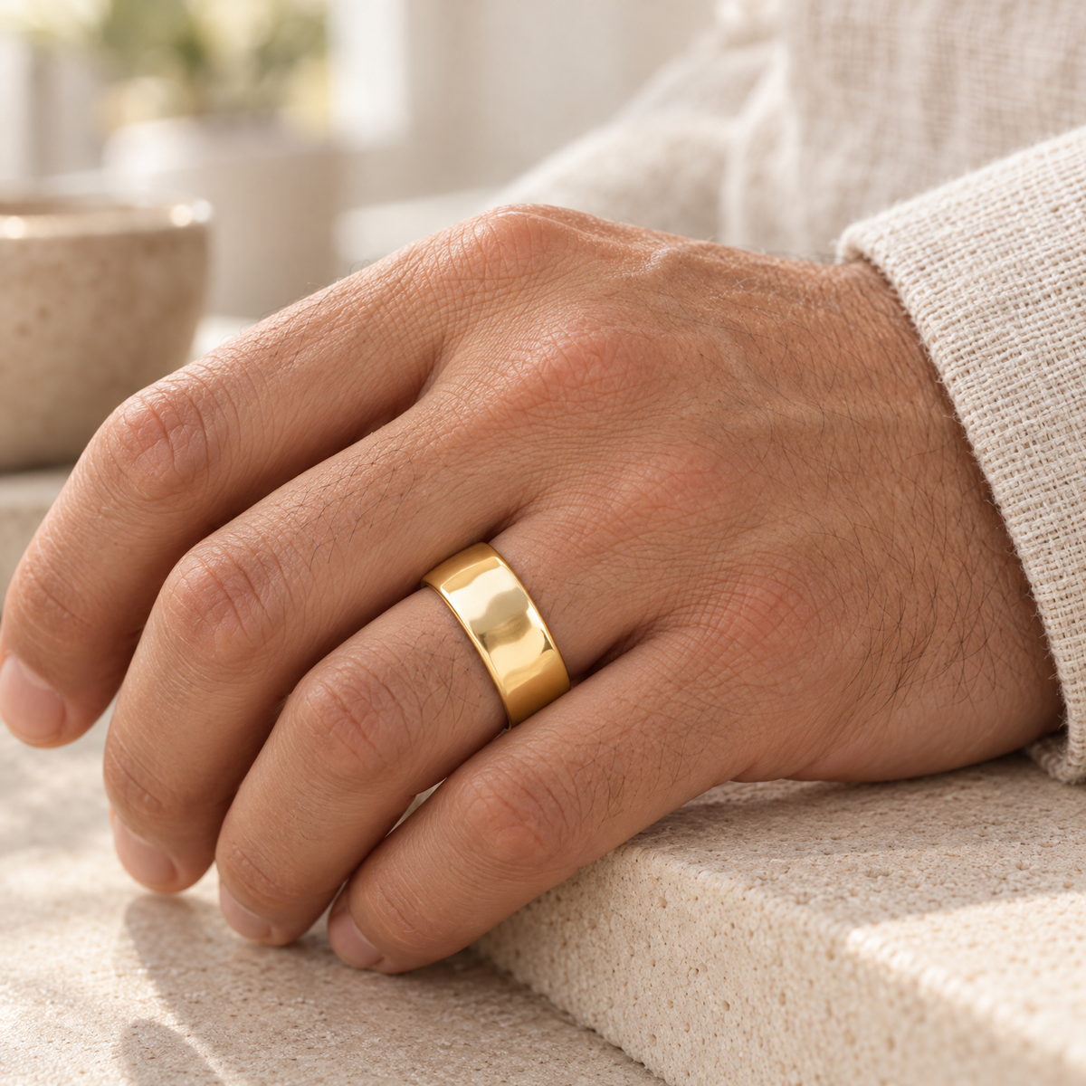 Solid 14k Gold Shaped Men's Band with Fingerprint Ring — lifestyle — evr30007kg