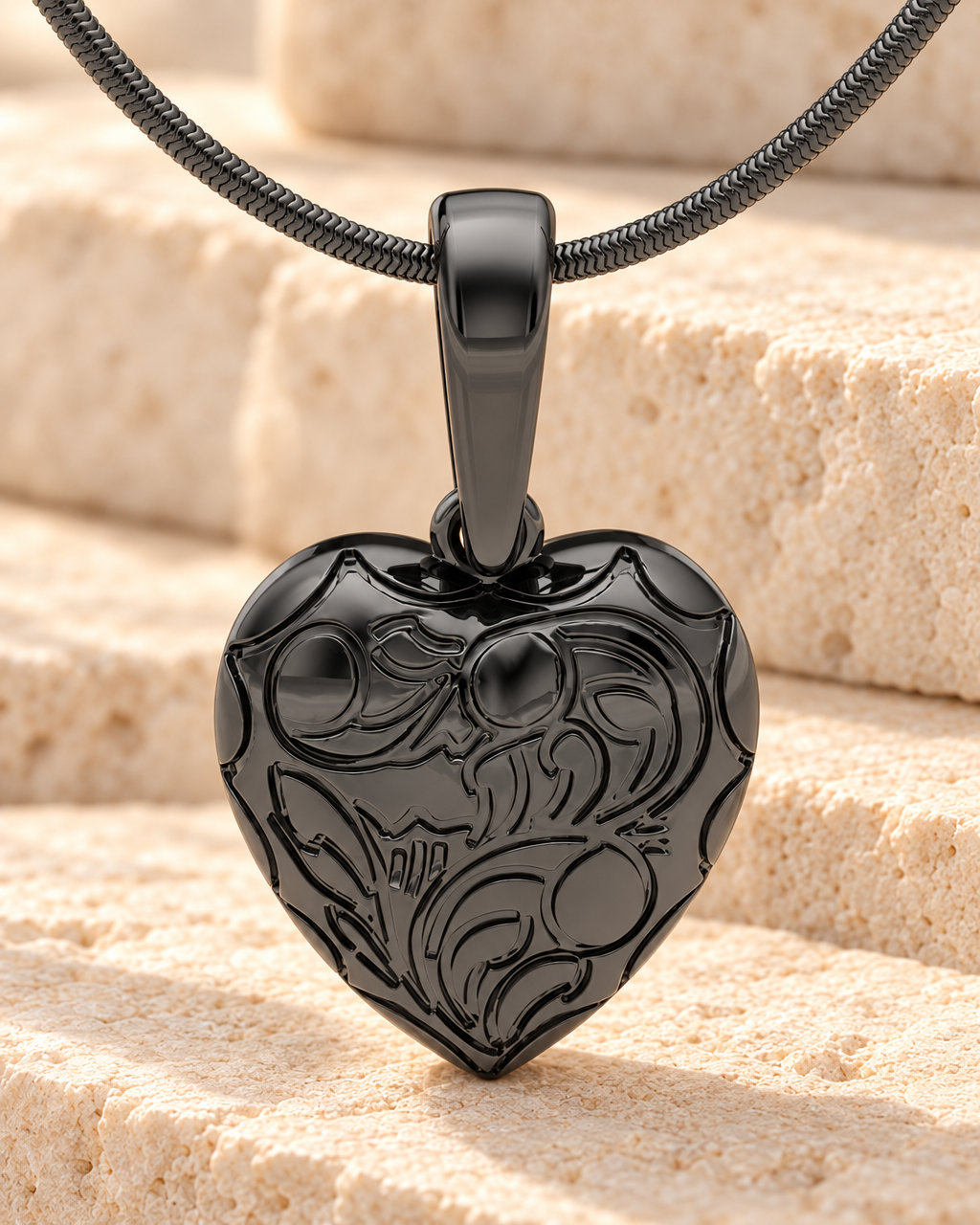 Black Plated Scrolled Heart Forever Sealed Memorial Jewelry — main — evr20044bfs