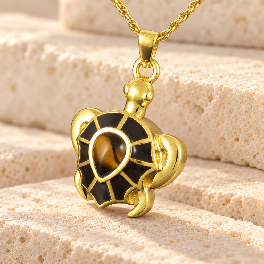 Gold Plated Amber Turtle Locket Jewelry — main — evr670gv