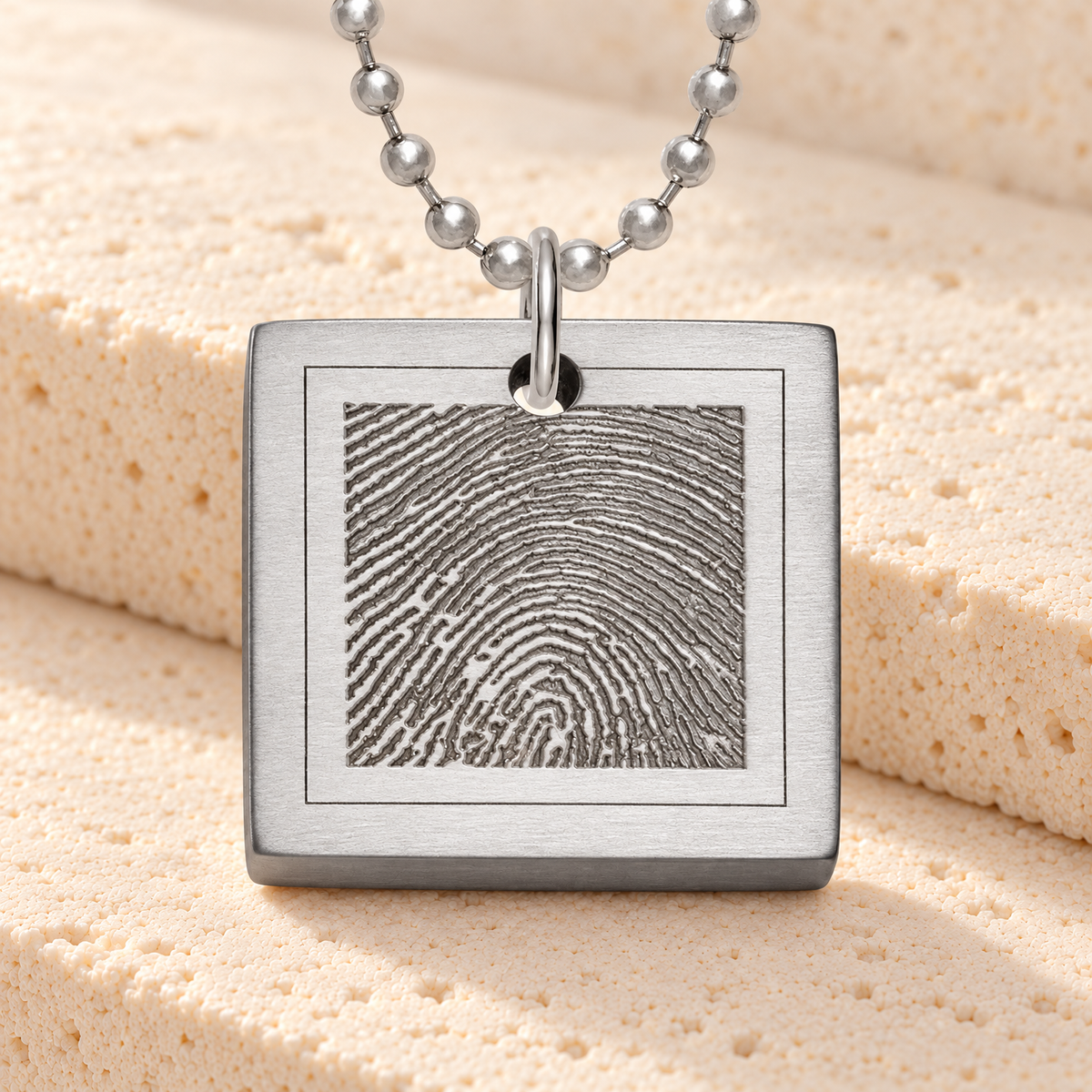 Thick Stainless Steel Brushed Square Fingerprint Necklace — main — evr4890fp