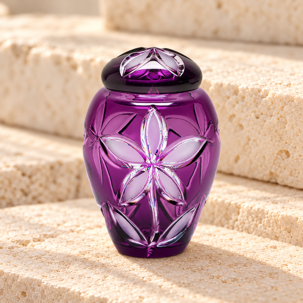 Keepsake Purple Flowers Crystal Urn — main — EVR8012ks