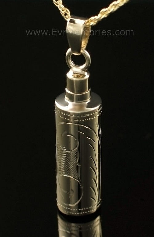 14K Gold Plated Etched Cylinder Jewelry Urn