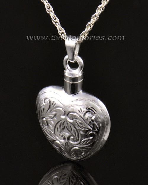 14k White Gold Etched Heart Cremation Keepsake
