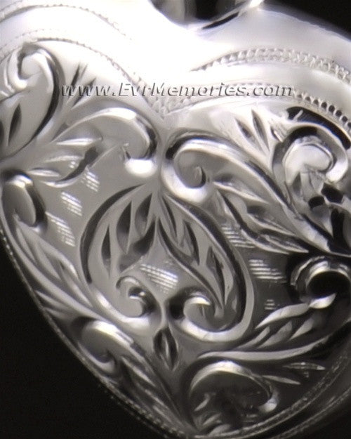14k White Gold Etched Heart Cremation Keepsake