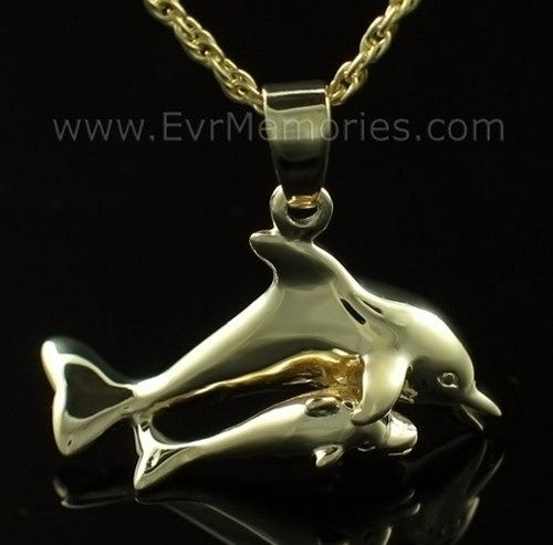 14K Gold Plated Mother and Baby Dolphins Funeral Jewelry