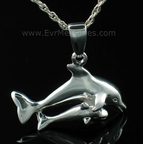 Sterling Silver Mother and Baby Dolphins Cremation Keepsake