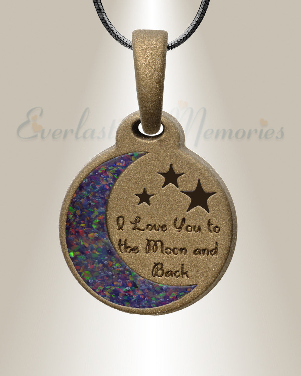 Love You To The Moon Bronze Finish with Black Flame Opal Ash Resin Jewelry