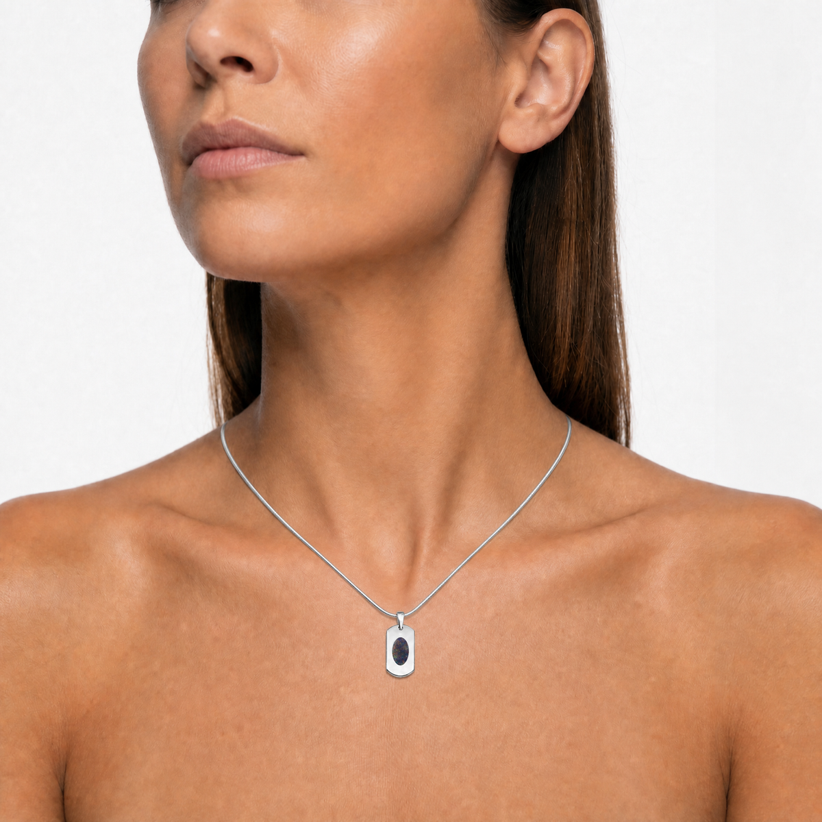 Solid 14K White Gold Honored Rectangle with Scarlet Pearl Opal Ash Resin Jewelry