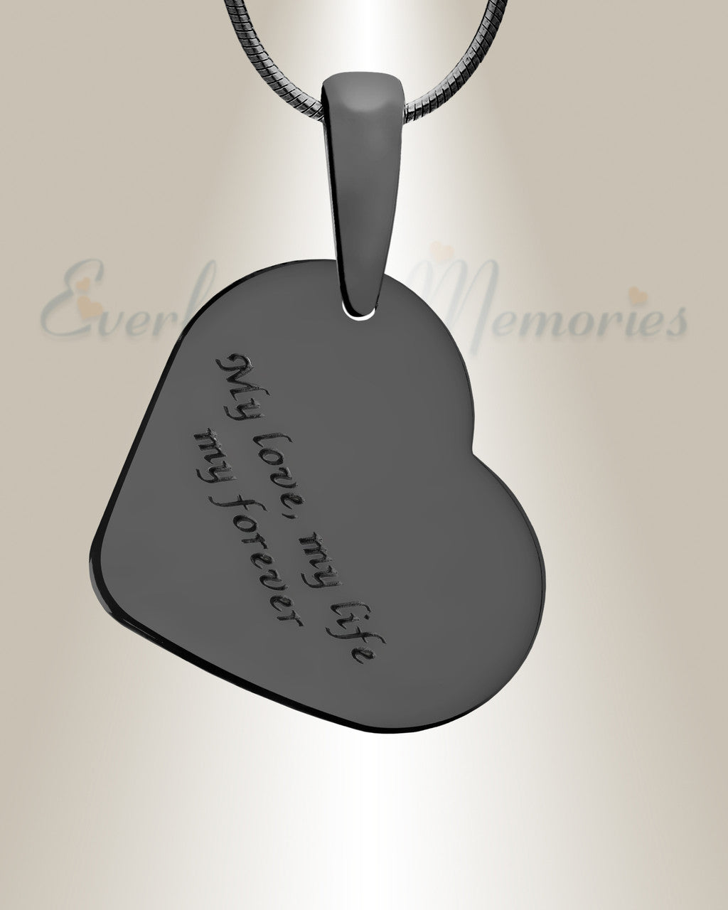 Attentive Heart Black Finish with Black Flame Opal Ash Resin Jewelry