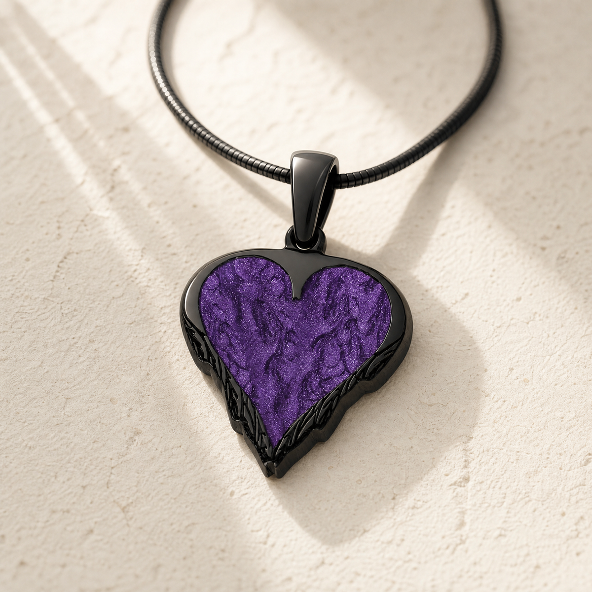 Feathered Heart Black Finish Ash Resin Jewelry