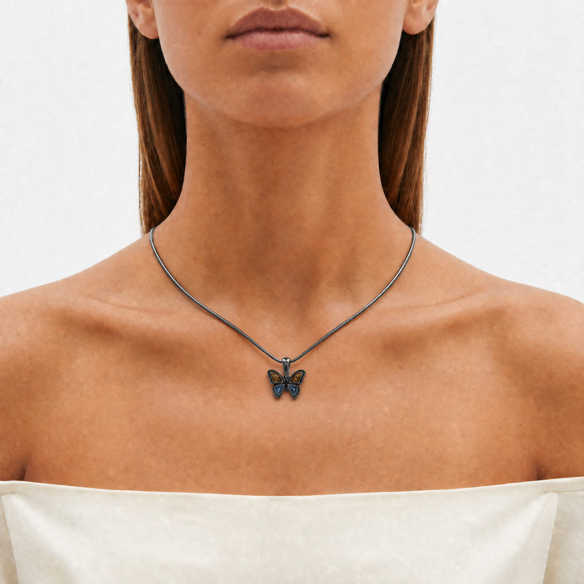 Lovable Butterfly Bronze Finish with Scarlet Cream Opal Resin Ash Resin Jewelry