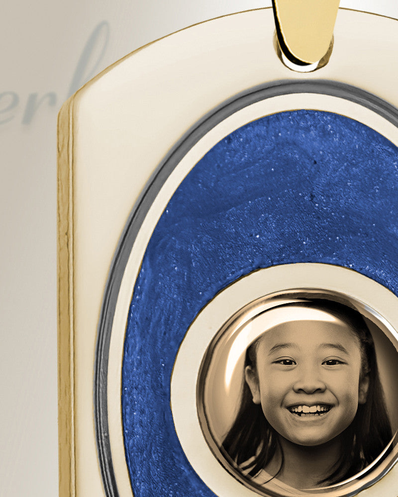 Dog Tag 14K Gold Picture Pendant With Lazuline Ashes