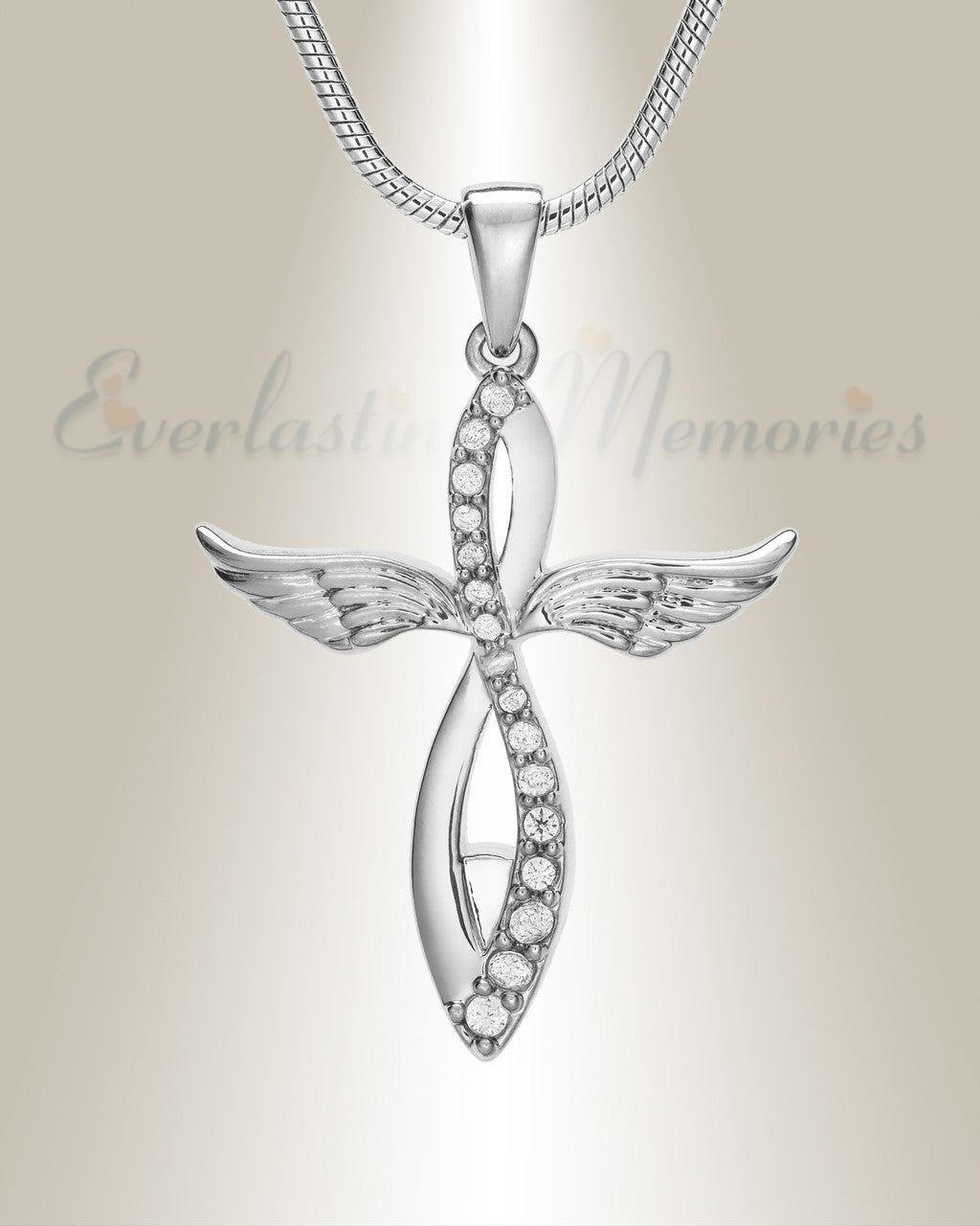 14K White Gold Splendor Cross Urn Pendant