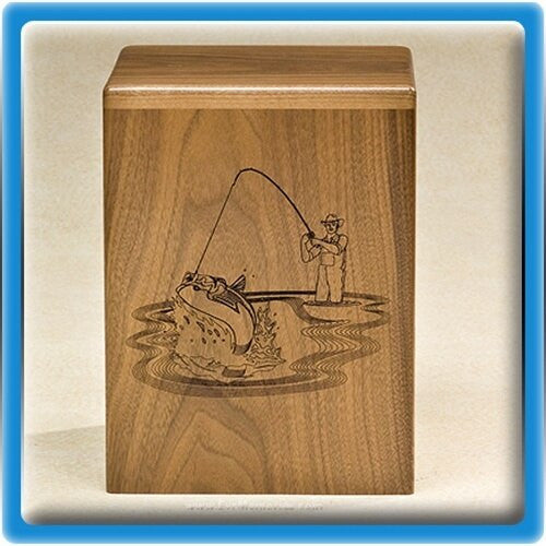 Cast a Line Wood Urn