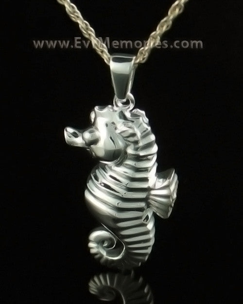 14K White Gold Seahorse Cremation Memorial Urn Jewelry