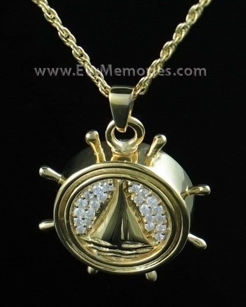 14K Gold Plated Captains Wheel Urn Necklace