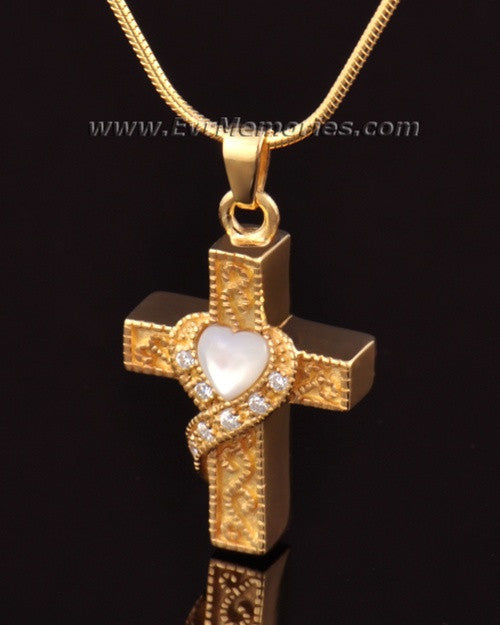14k Gold Heart Cross Memorial Pendant