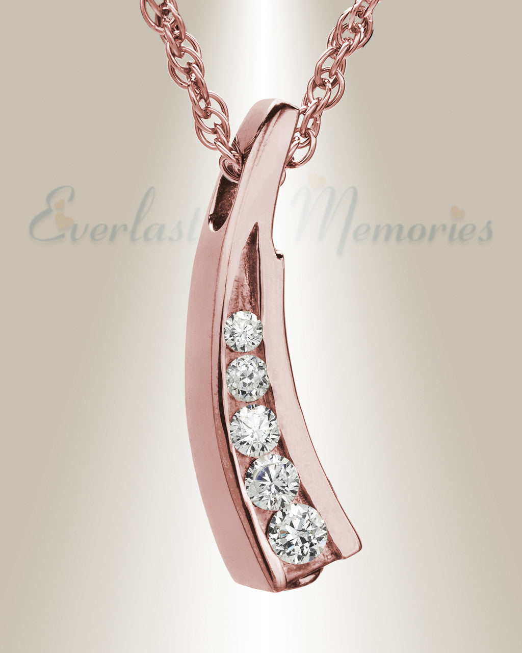 14K Rose Gold Leaf with Cubic Zirconia Urn Keepsake Pendant