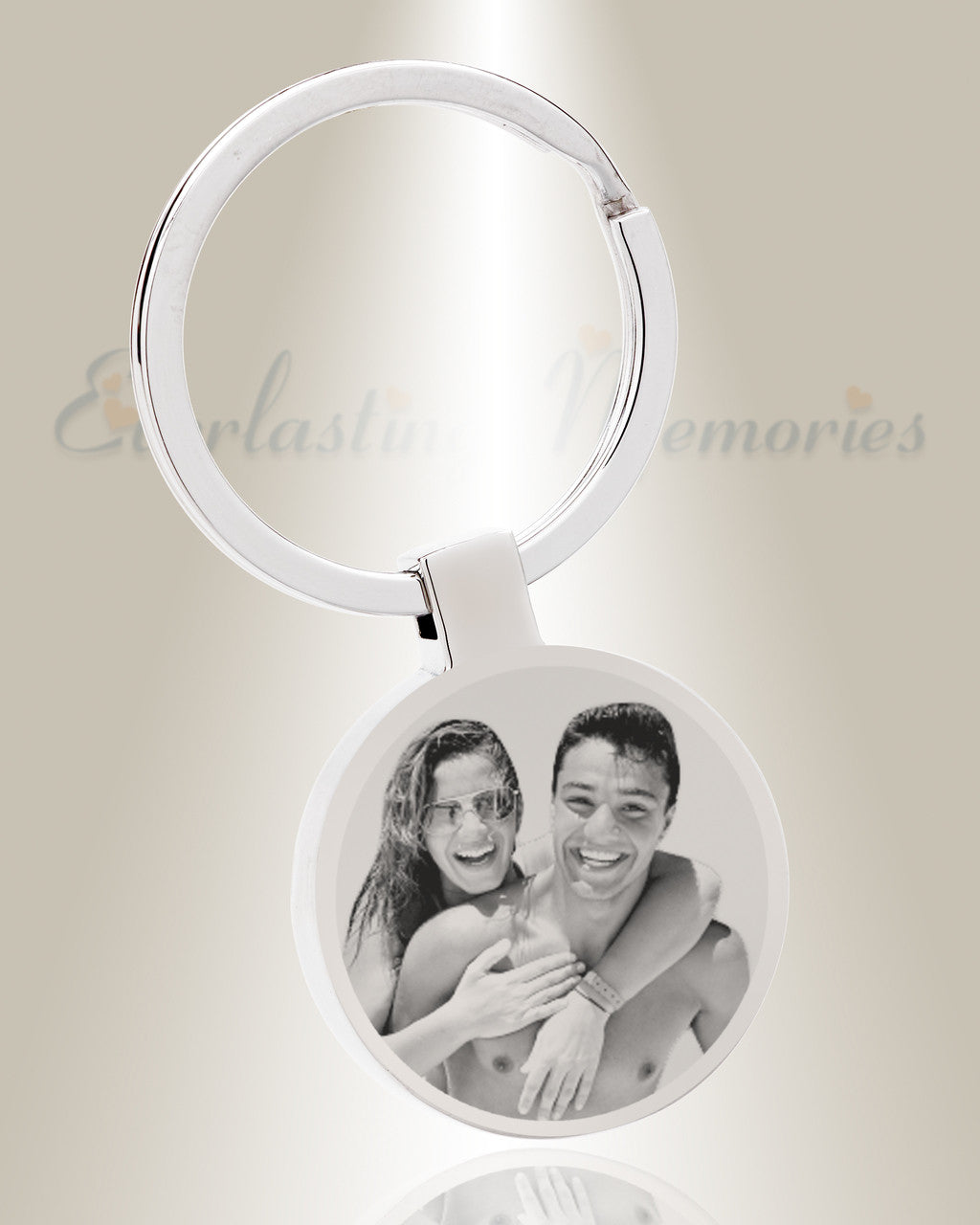 Cremation Round Photo Engraved Stainless Steel Keychain