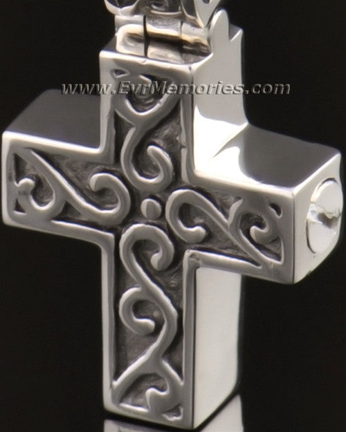 14k White Gold Carved Cross Jewelry Pendant-evr6303wg