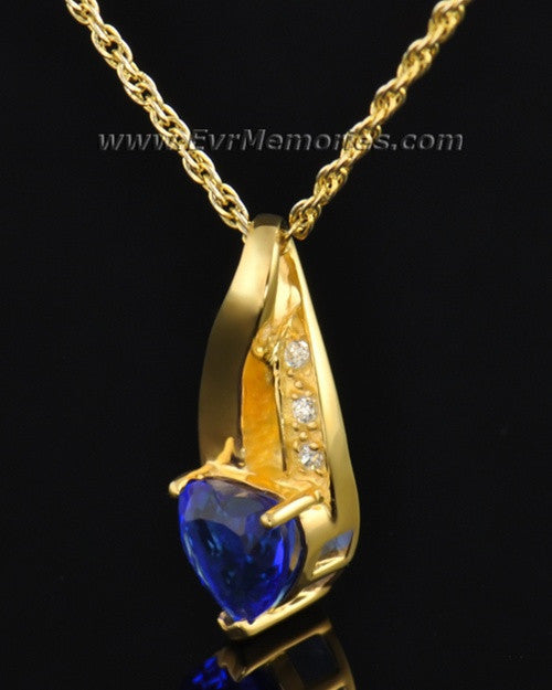 Gold Plated Deep Blue Heart Memorial Locket