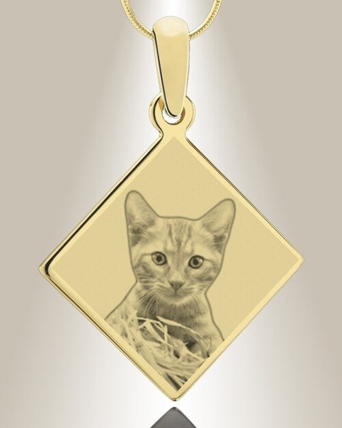 Diamond Photo Engraved Gold Plated over Stainless Pet Keepsake